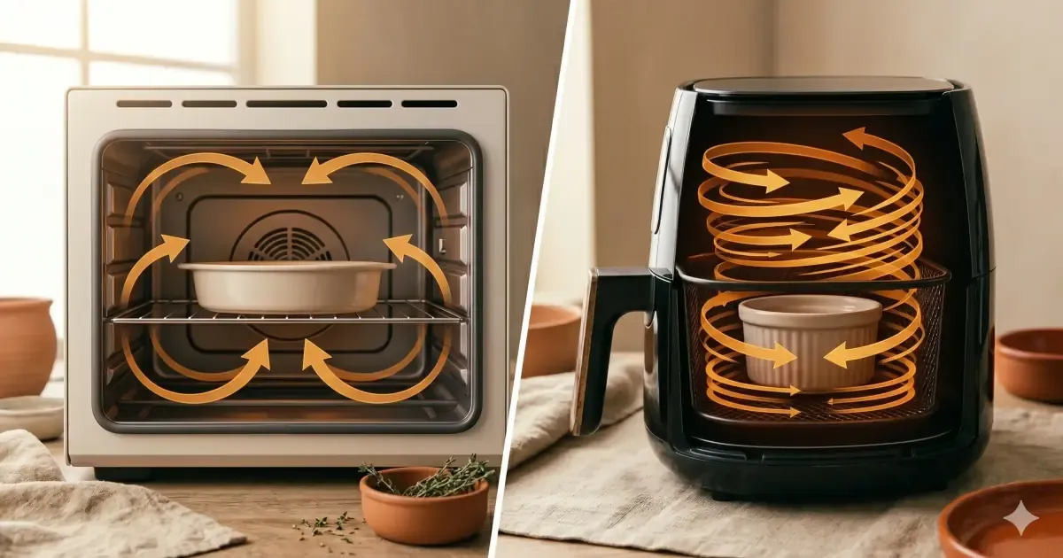 Diagram of convection airflow inside an air fryer