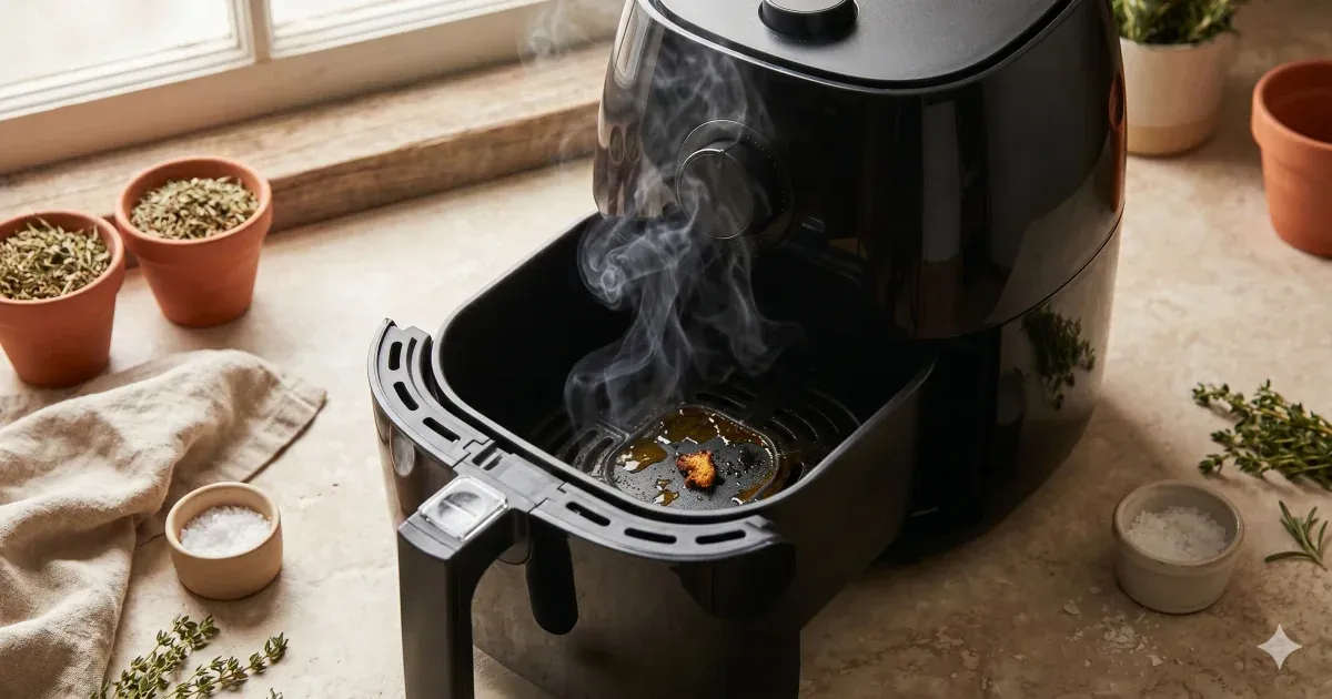 Air fryer venting steam during a cook cycle